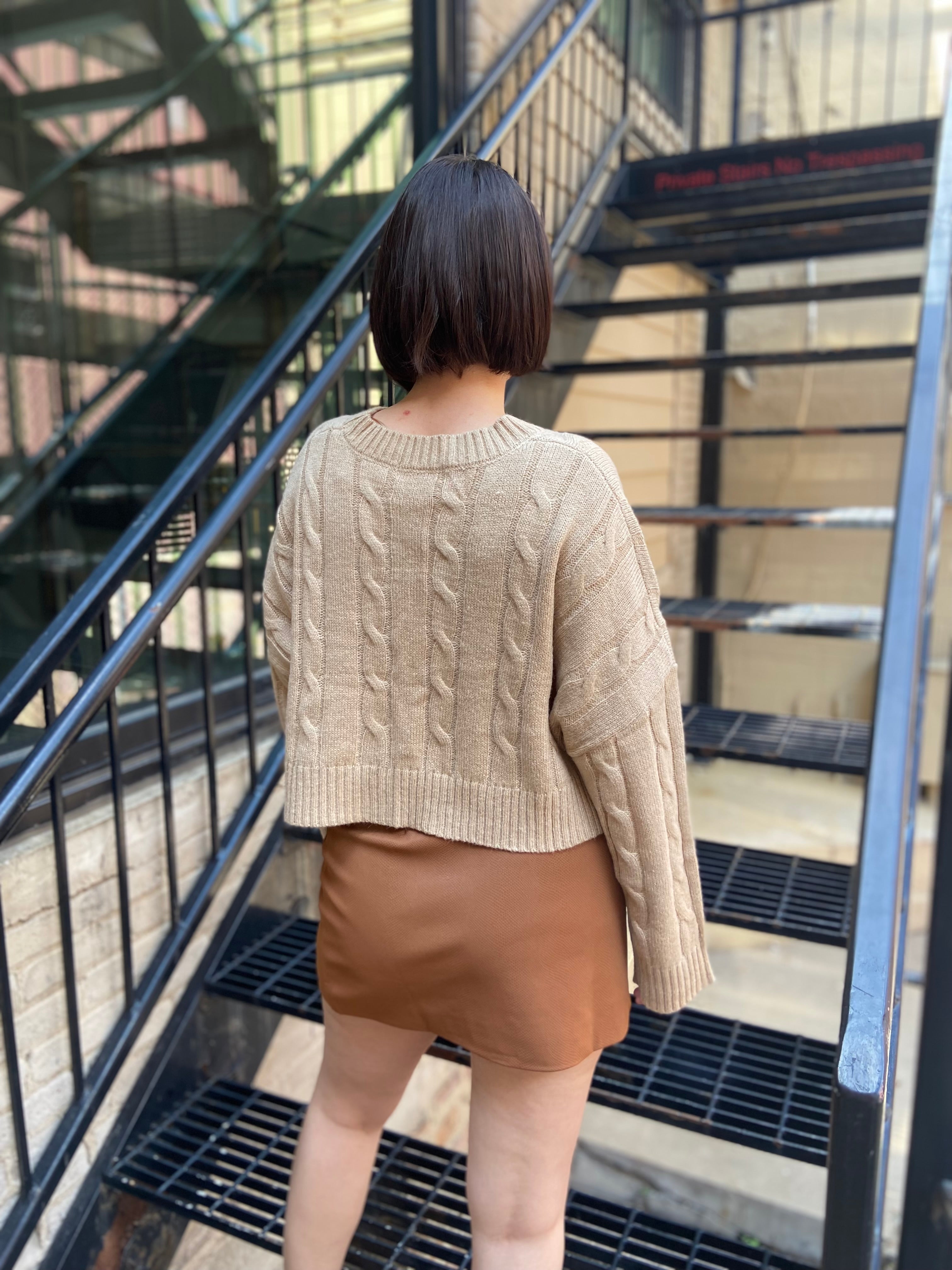Kylie Taupe Lightweight Knit Cropped Sweater