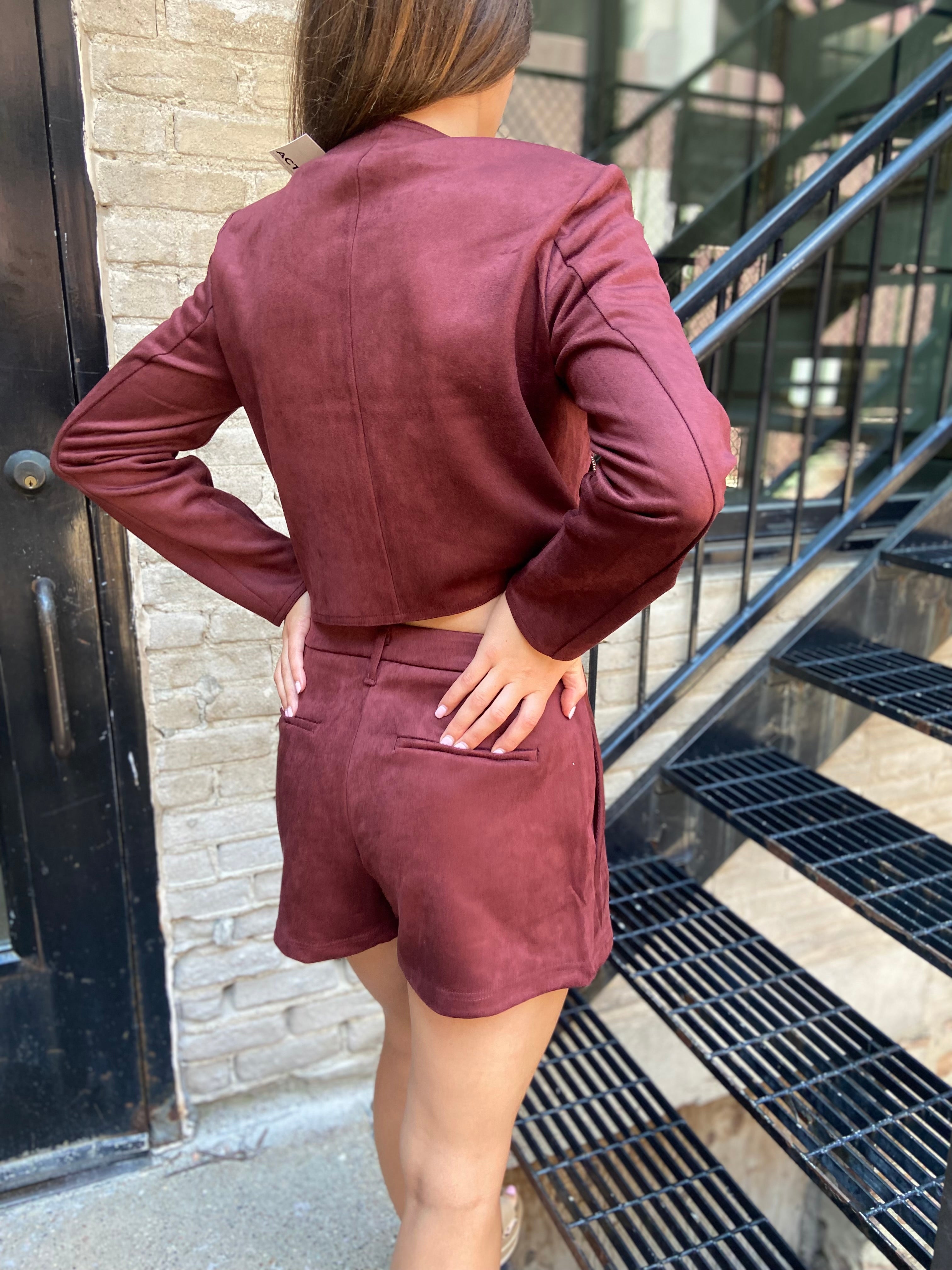 Lauri Burgundy Suede Shorts