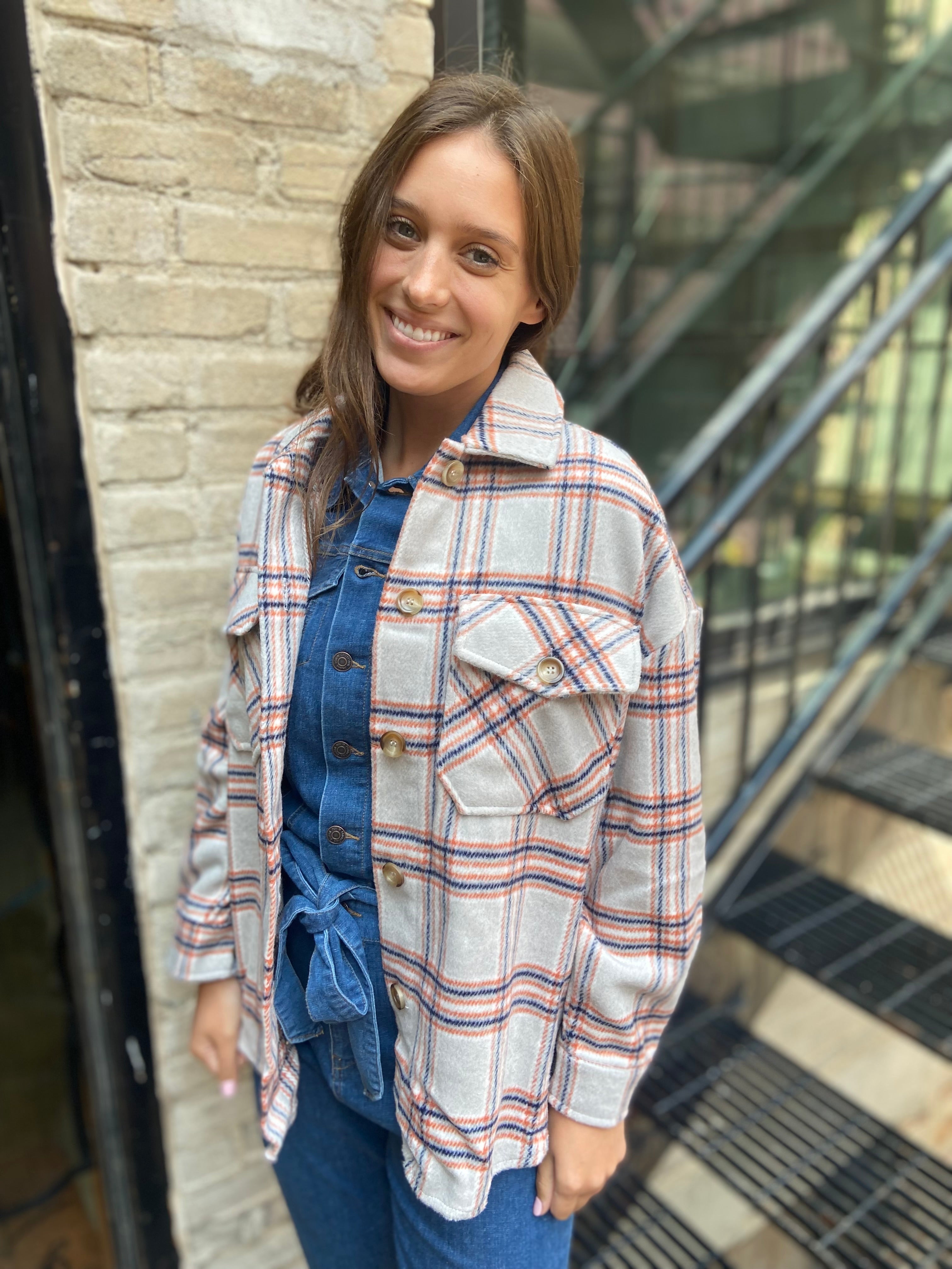 Olivia Pumpkin Plaid Oversized Shacket