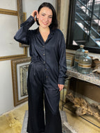 Nito Navy Satin Pin Stripe Button Up