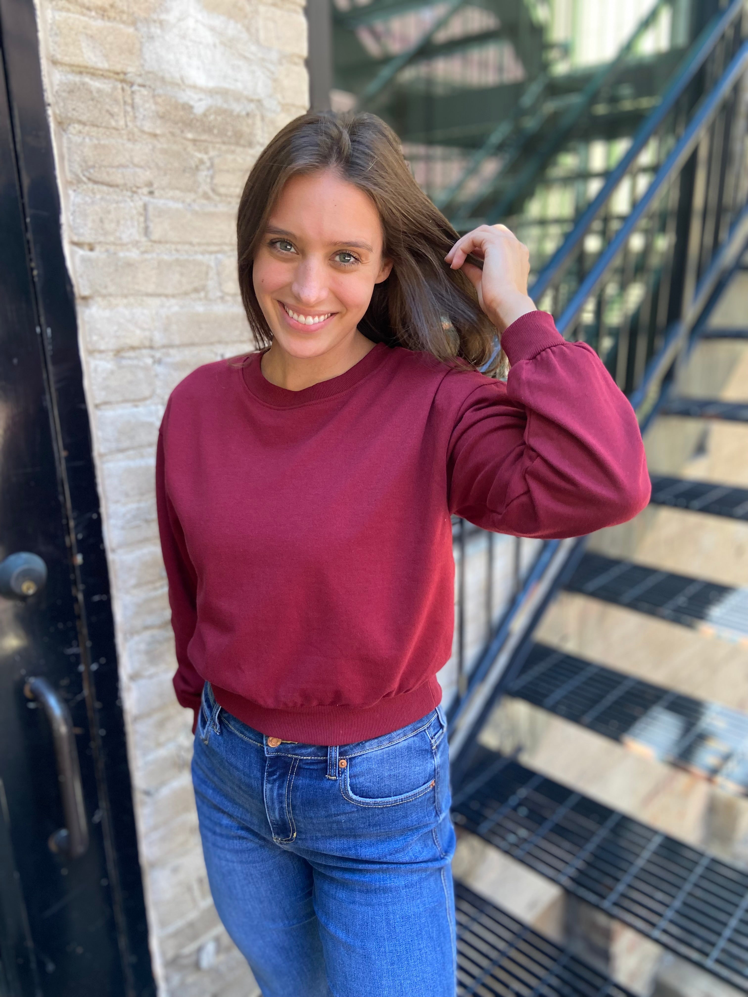 Lori Burgundy Cropped Sweatshirt