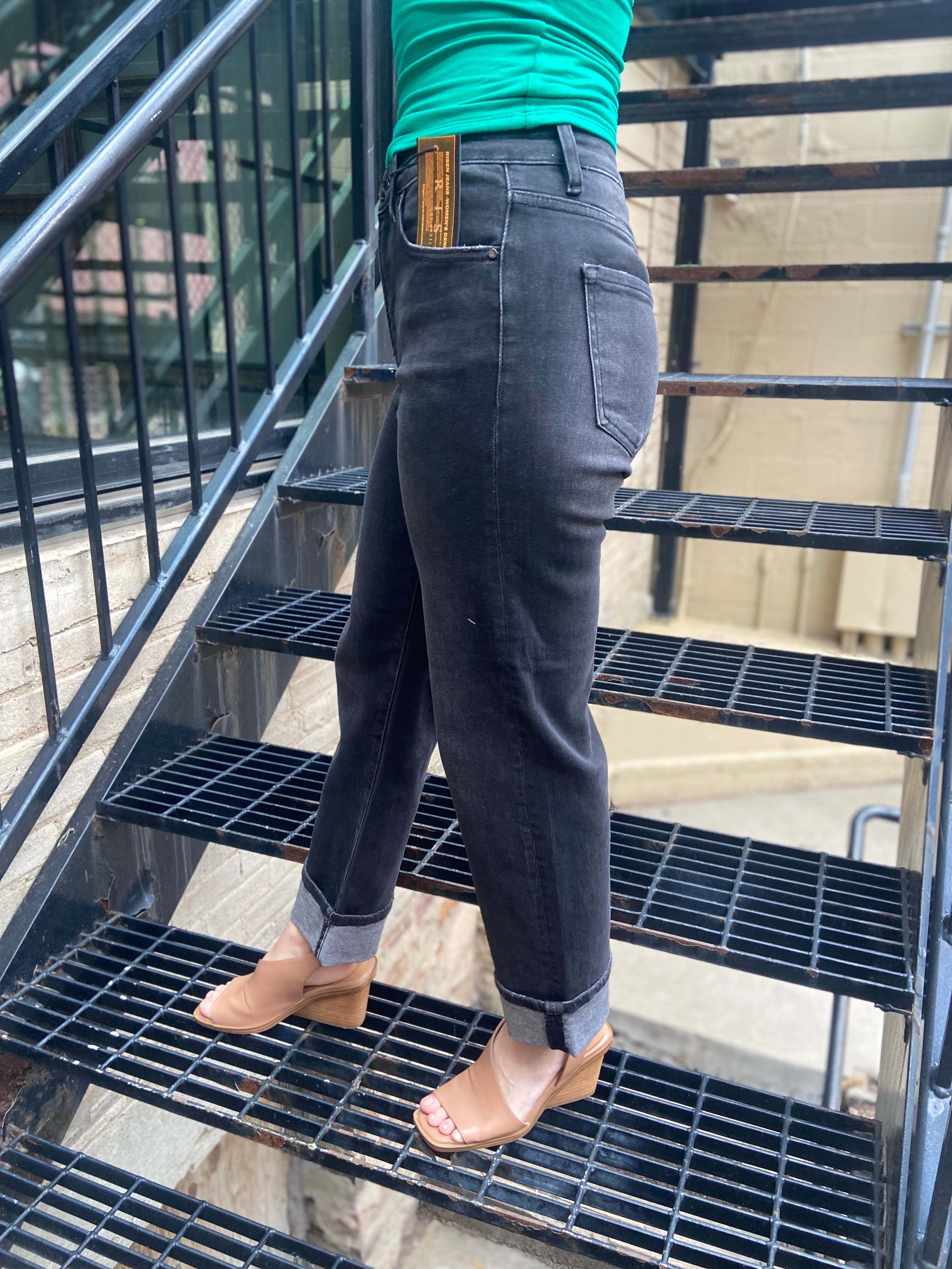 Karen Black Straight Leg Risen Jeans