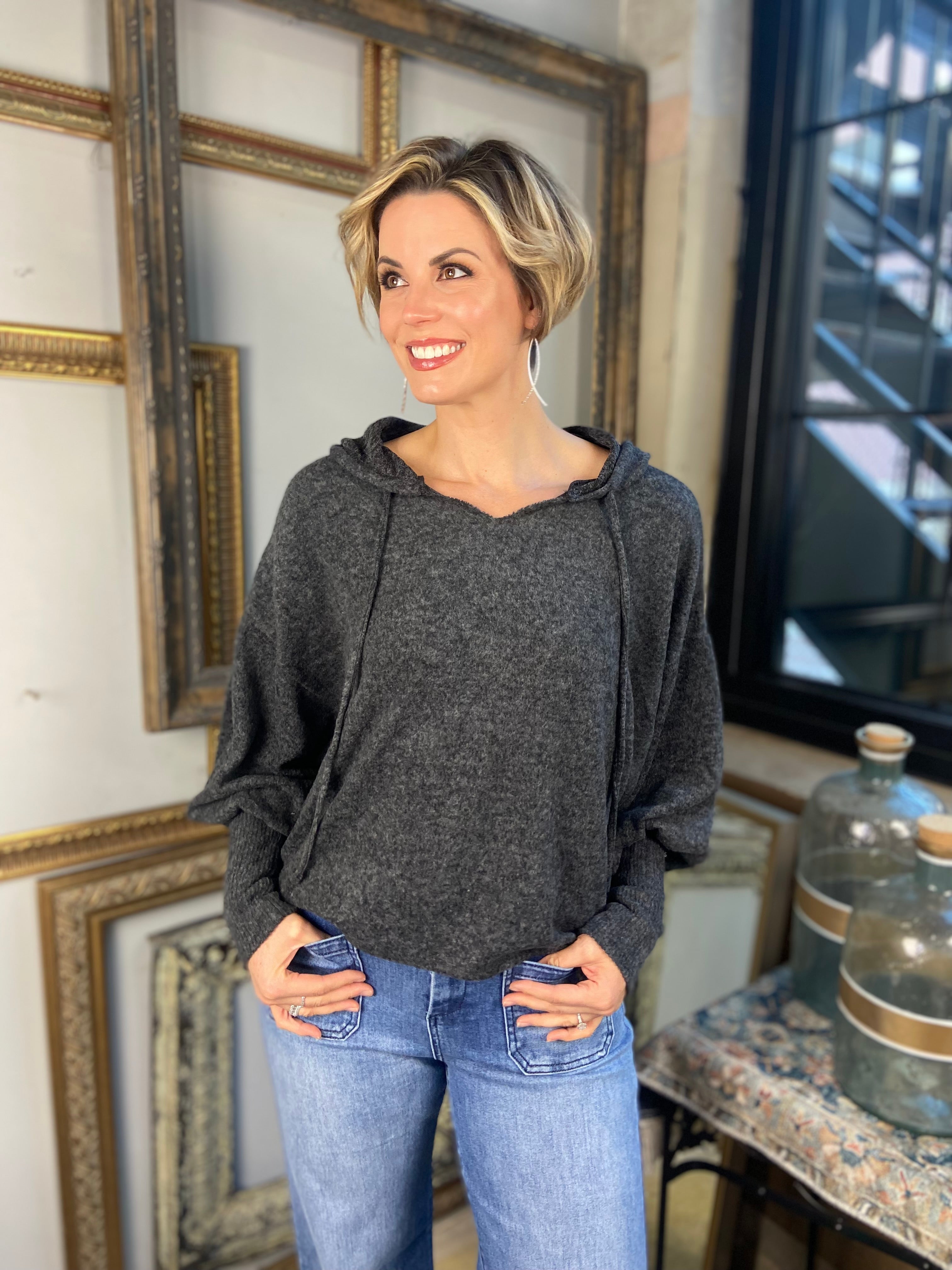 Taylor Black Hacci Balloon Sleeve Hoodie