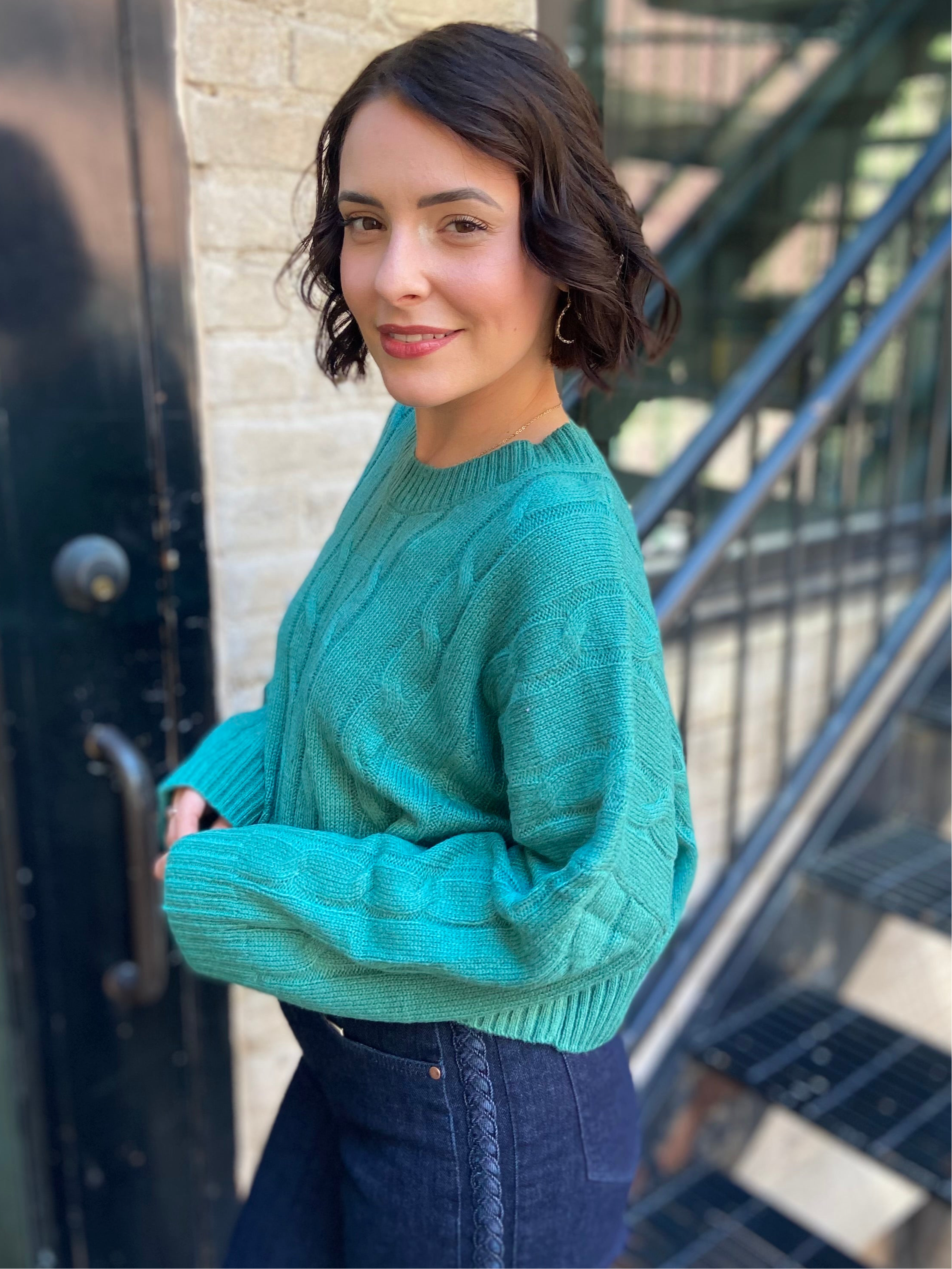 Kylie Green Lightweight Knit Cropped Sweater