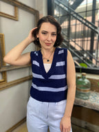 Wella Blue Stripe V Neck Sweater Vest - MK Threads Boutique