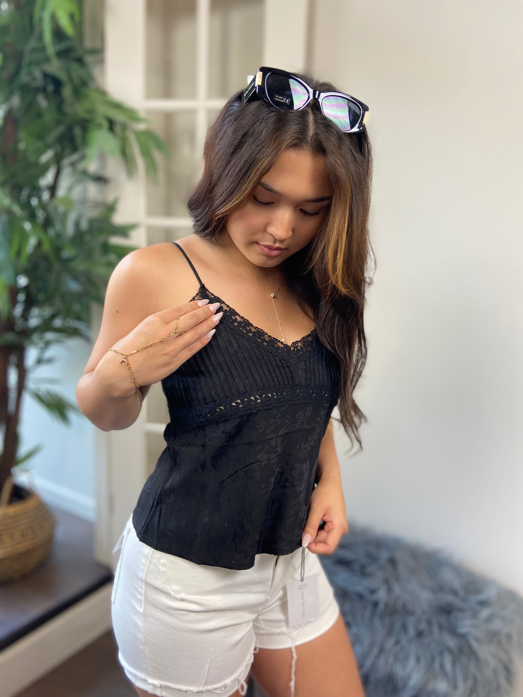 Kylie Black Lace Detail Tank Top