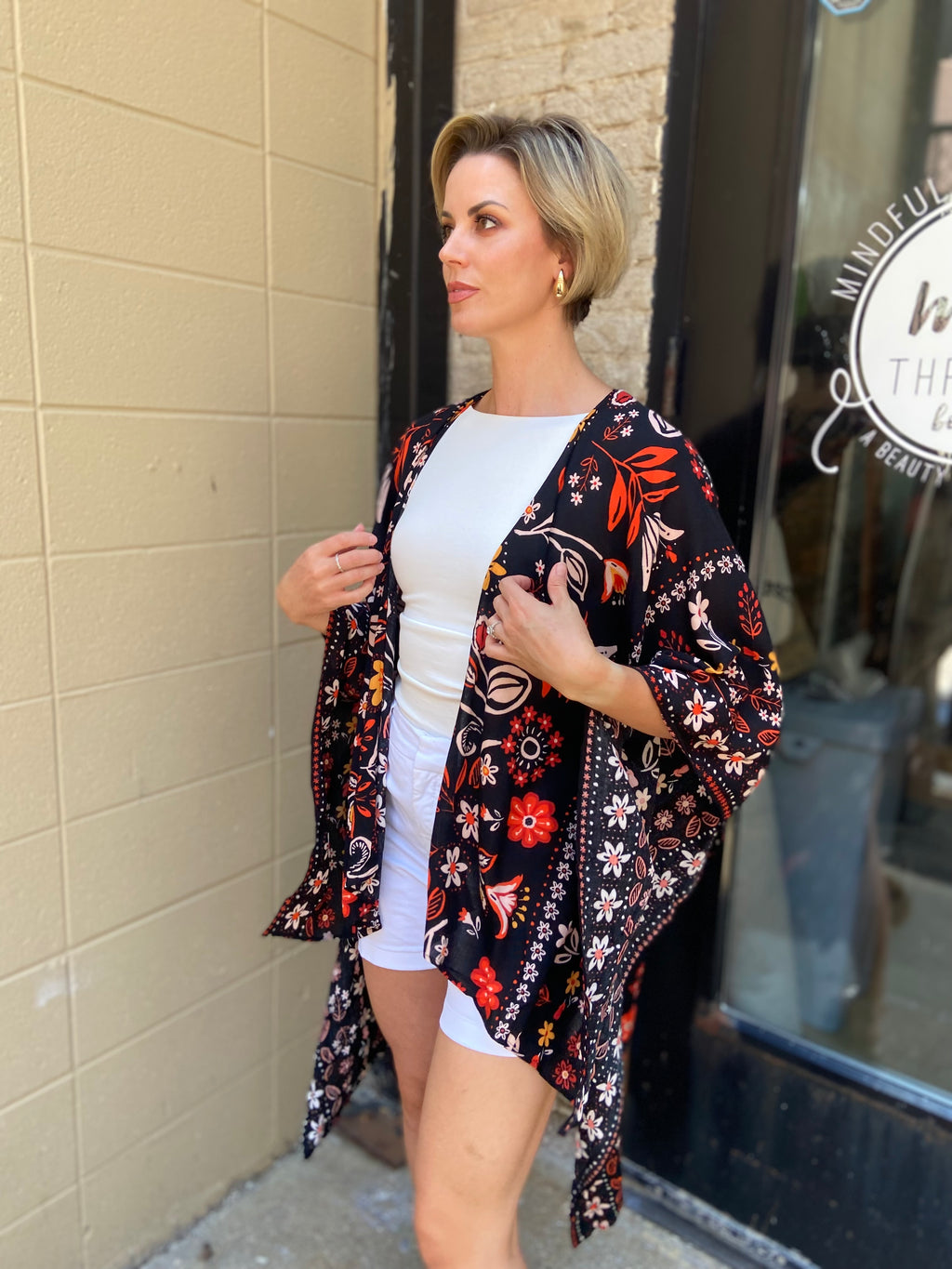 Coree Black Rust Floral Pattern Kimono