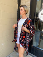 Coree Black Rust Floral Pattern Kimono