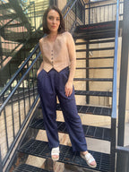 Alba Navy Linen High Waisted Trouser Pants