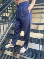 Alba Navy Linen High Waisted Trouser Pants