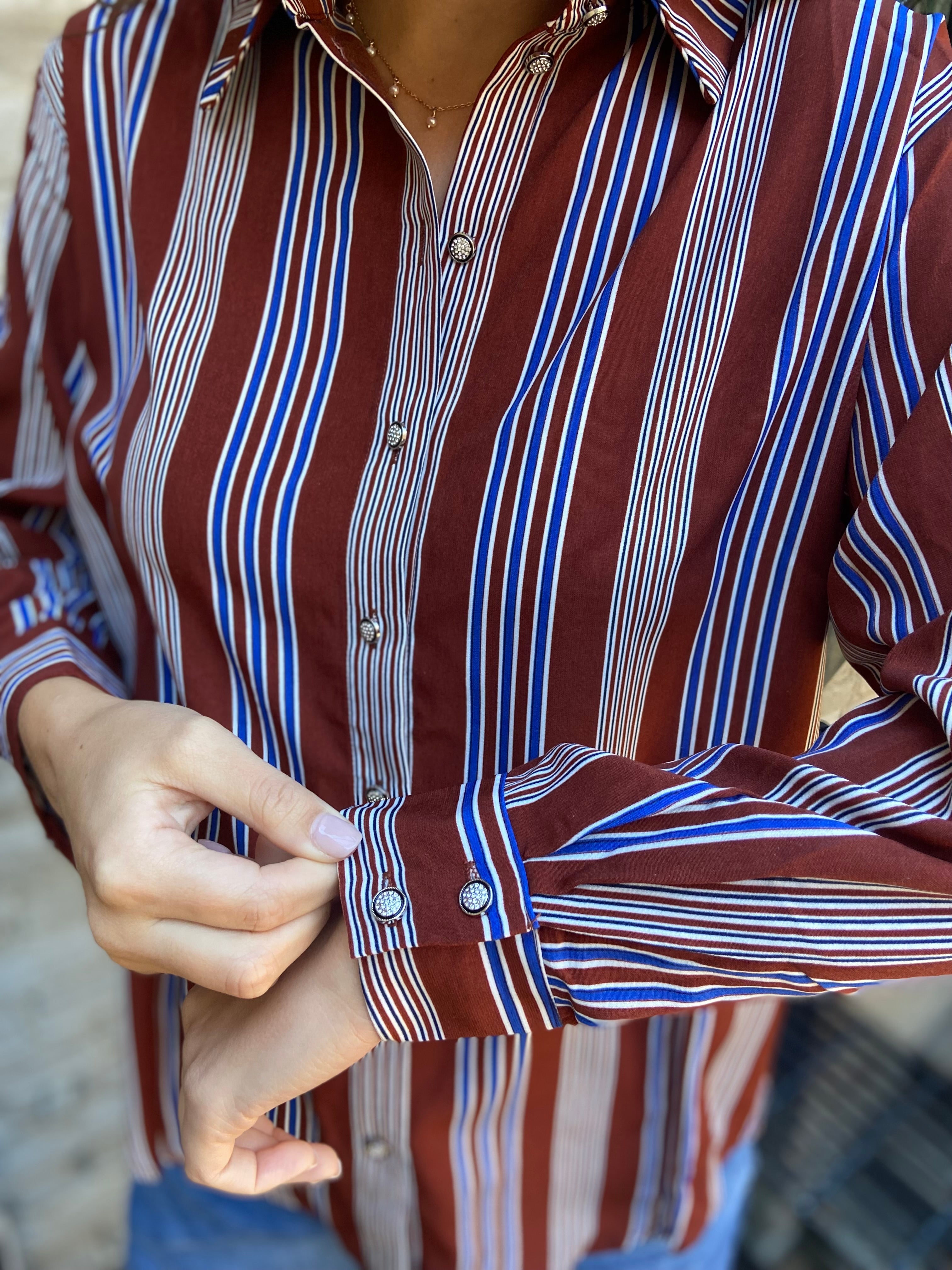 Ciana Brown Stripe Long Sleeve Top