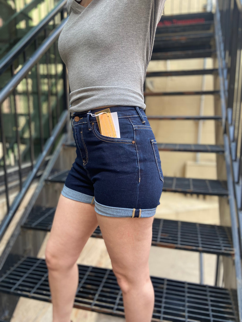 Thane Dark Wash High Rise Risen Jean Shorts - MK Threads Boutique