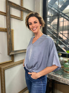 Everette Light Blue Satin Sleeveless Blouse - MK Threads Boutique