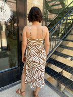 Callie Brown Zebra Print Midi Dress
