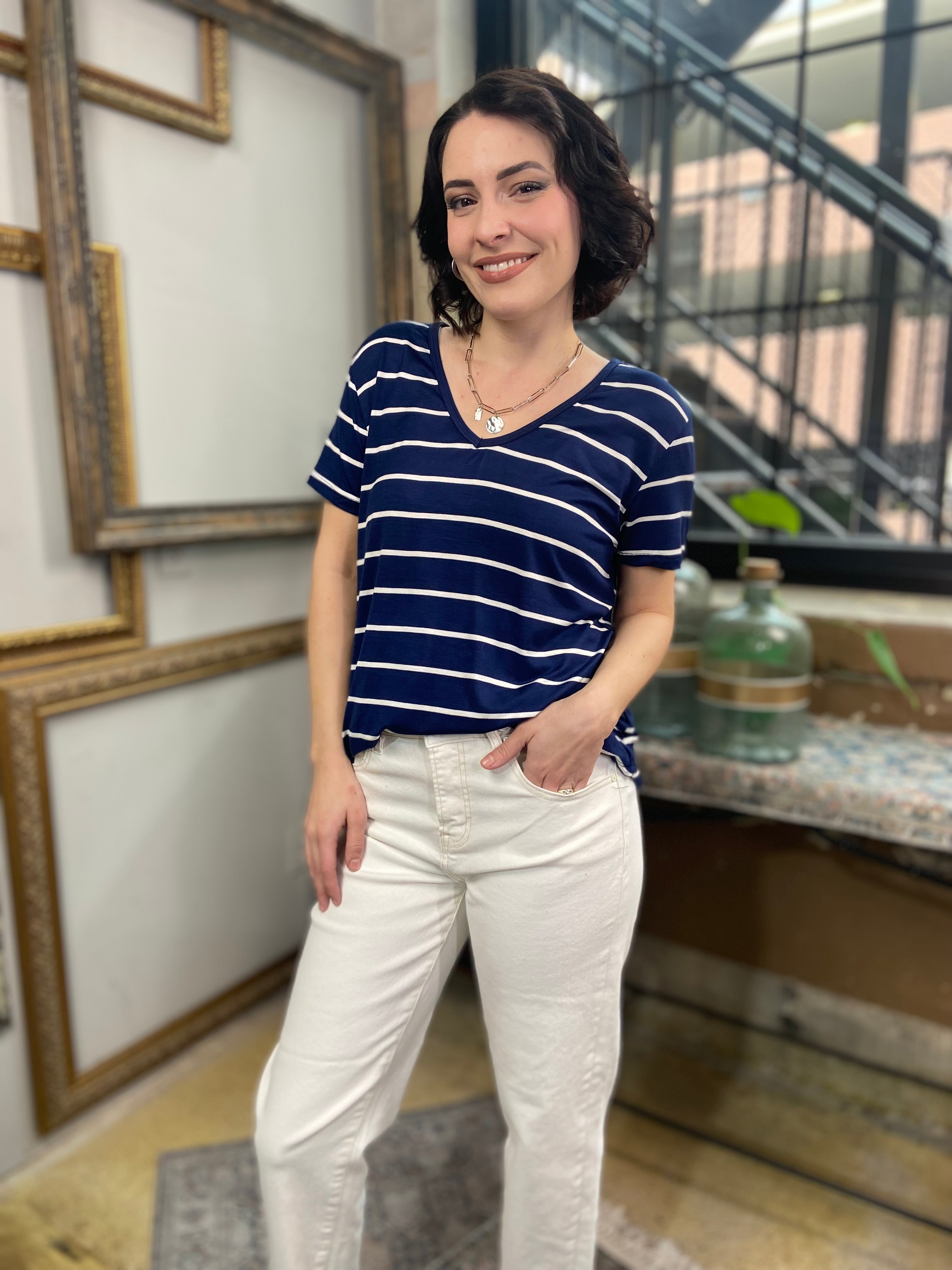 Skye Navy & White T Shirt