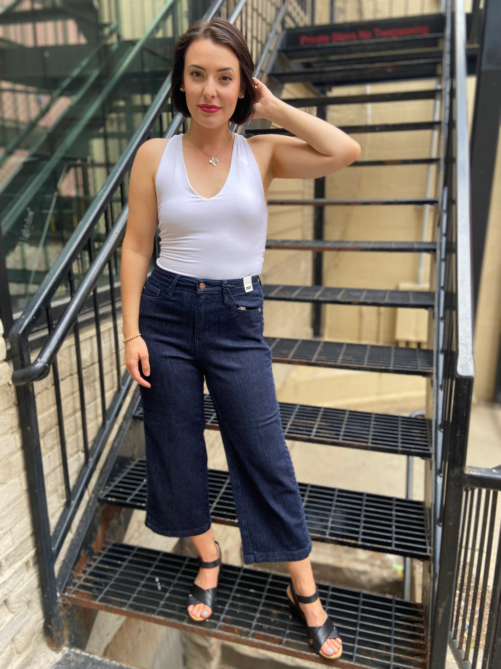 Charles Dark Wash Cropped Braided Side Judy Blue Jeans