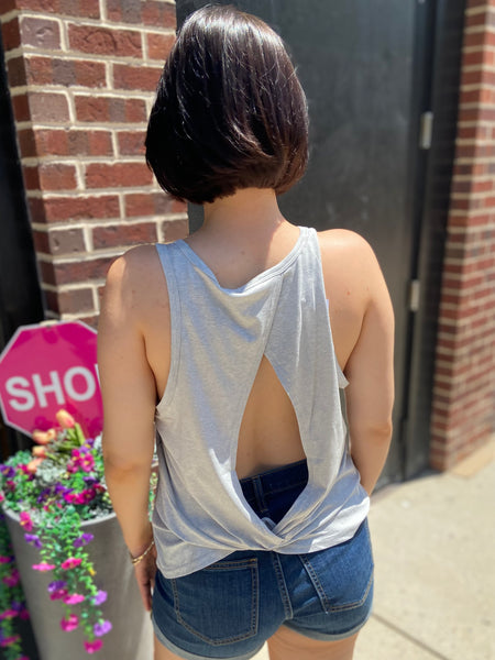 Quinn Light Gray Open Back Tank Top
