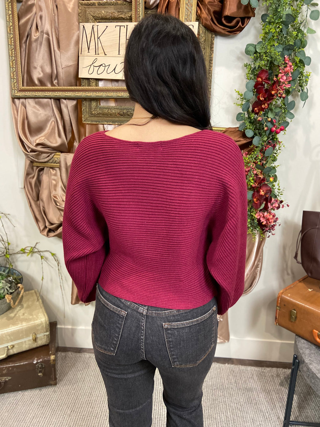 Zee Cabernet Boat Neck Ribbed Sweater