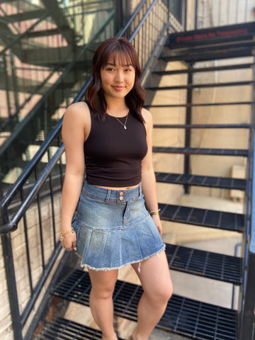 Maize Denim Pleated Mini Skirt