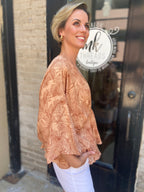 Saige Peach Tropical Peplum Top