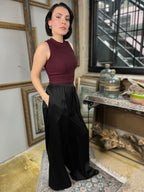 Sally Black Satin Wide Leg Pants