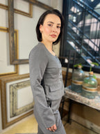 Haven Charcoal Square Neck Fitted Blazer Top - MK Threads Boutique