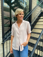 Linda Blush Pink Collard Button Down Top
