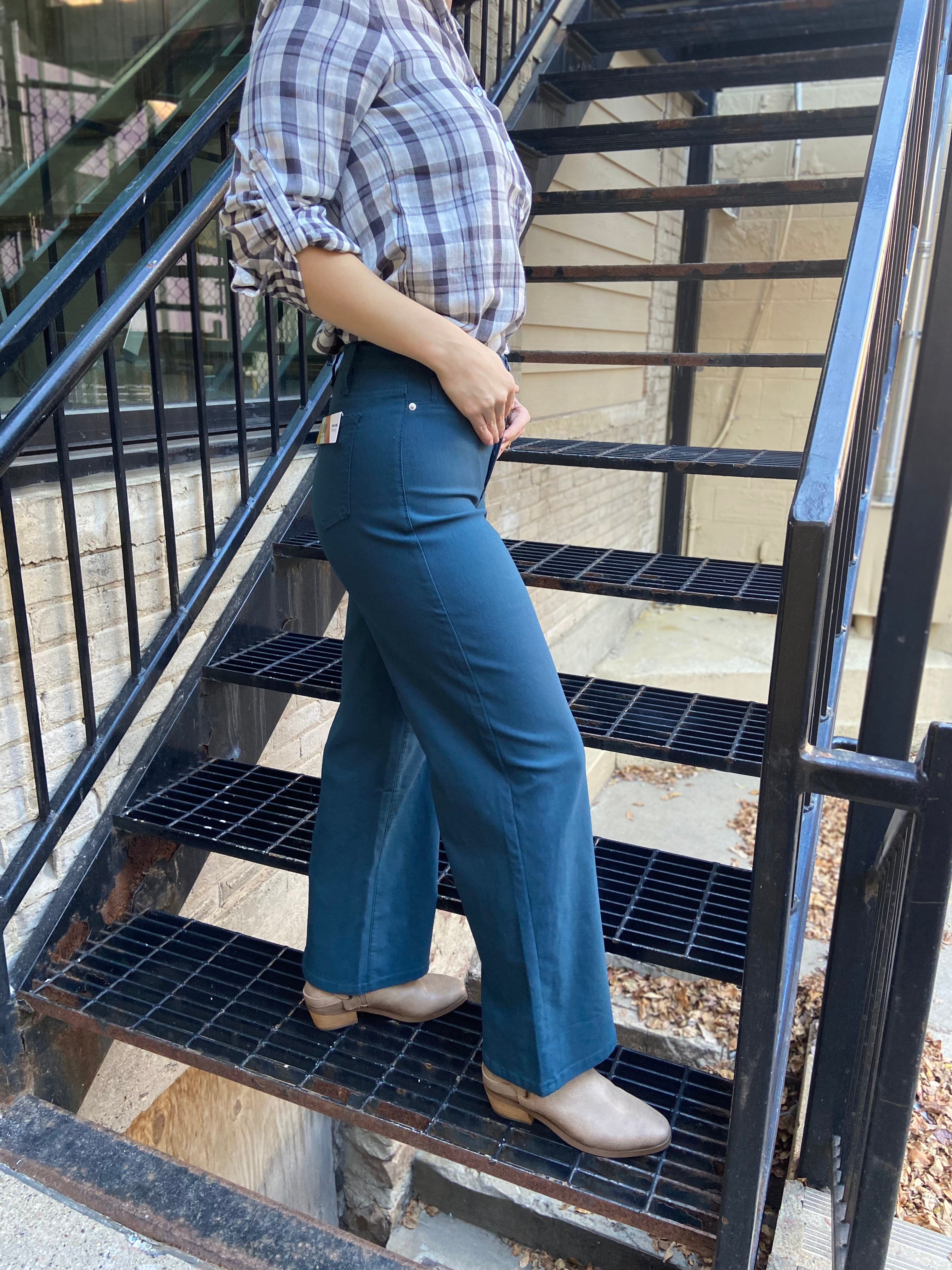 Anna Blue Steel High Rise Wide Leg Jeans