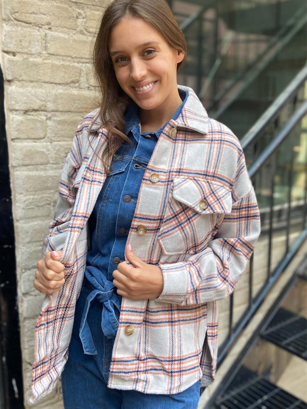 Olivia Pumpkin Plaid Oversized Shacket