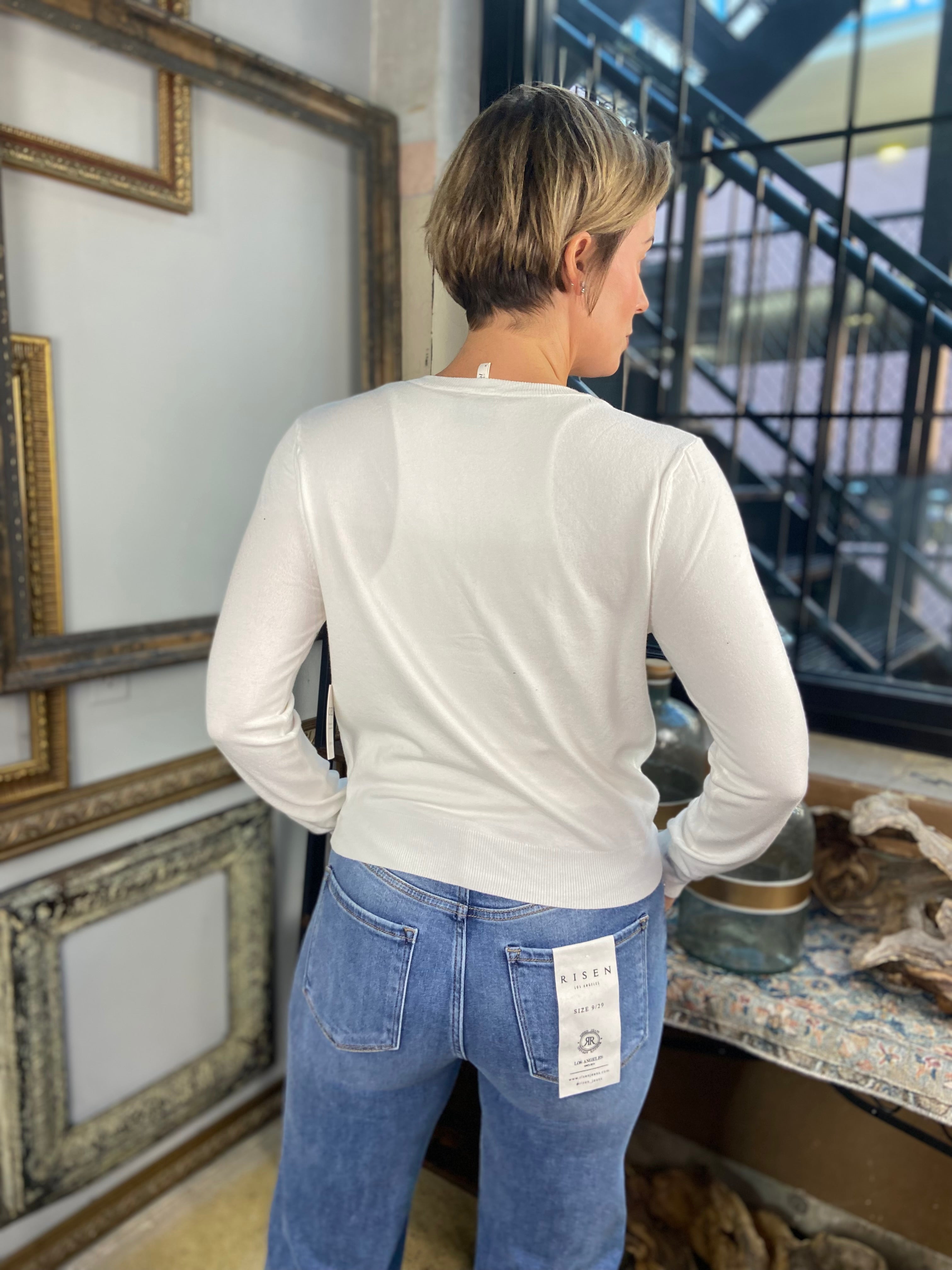 Stella White Button Up Sweater