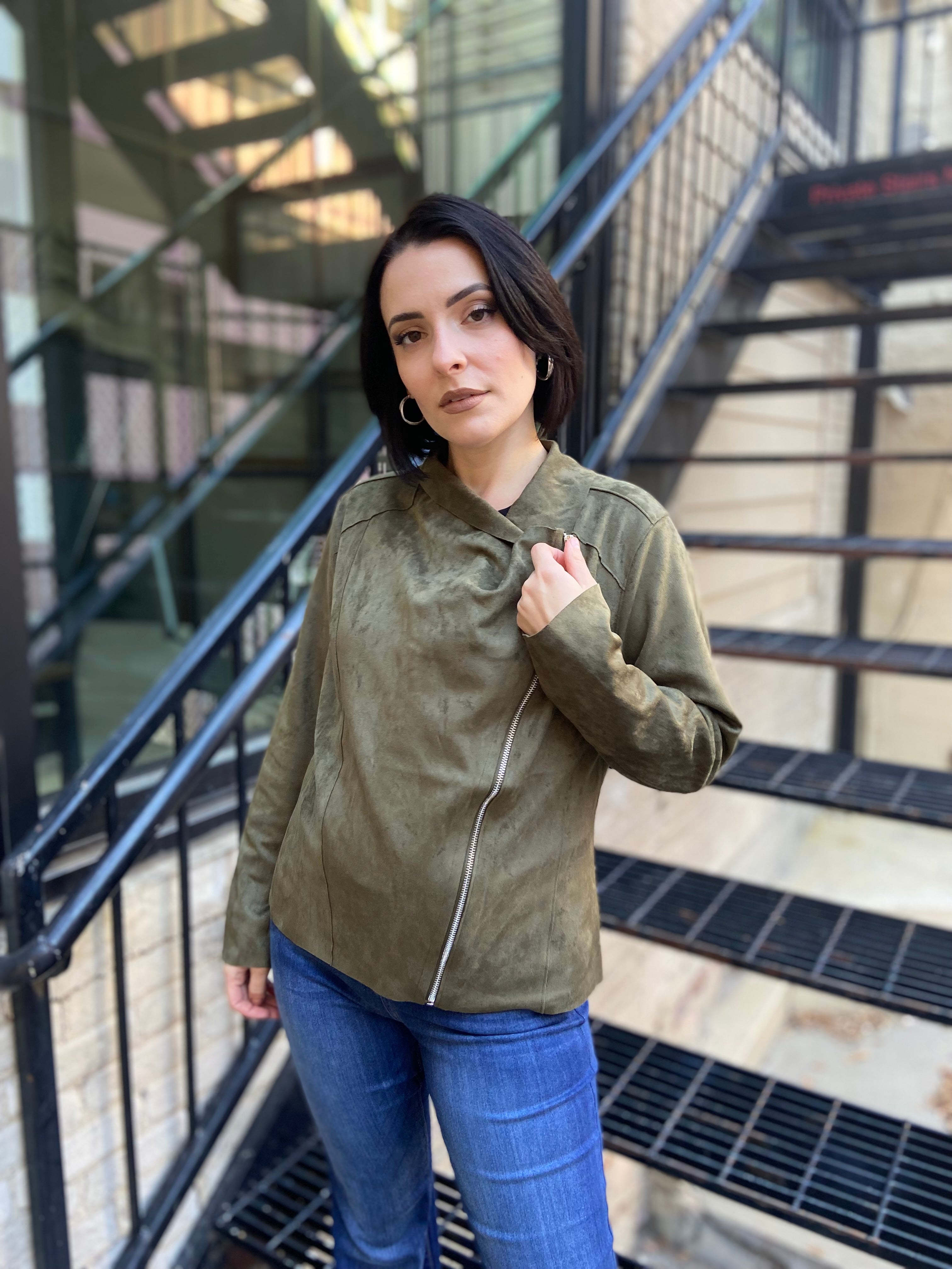 Nelson Olive Faux Suede Jacket