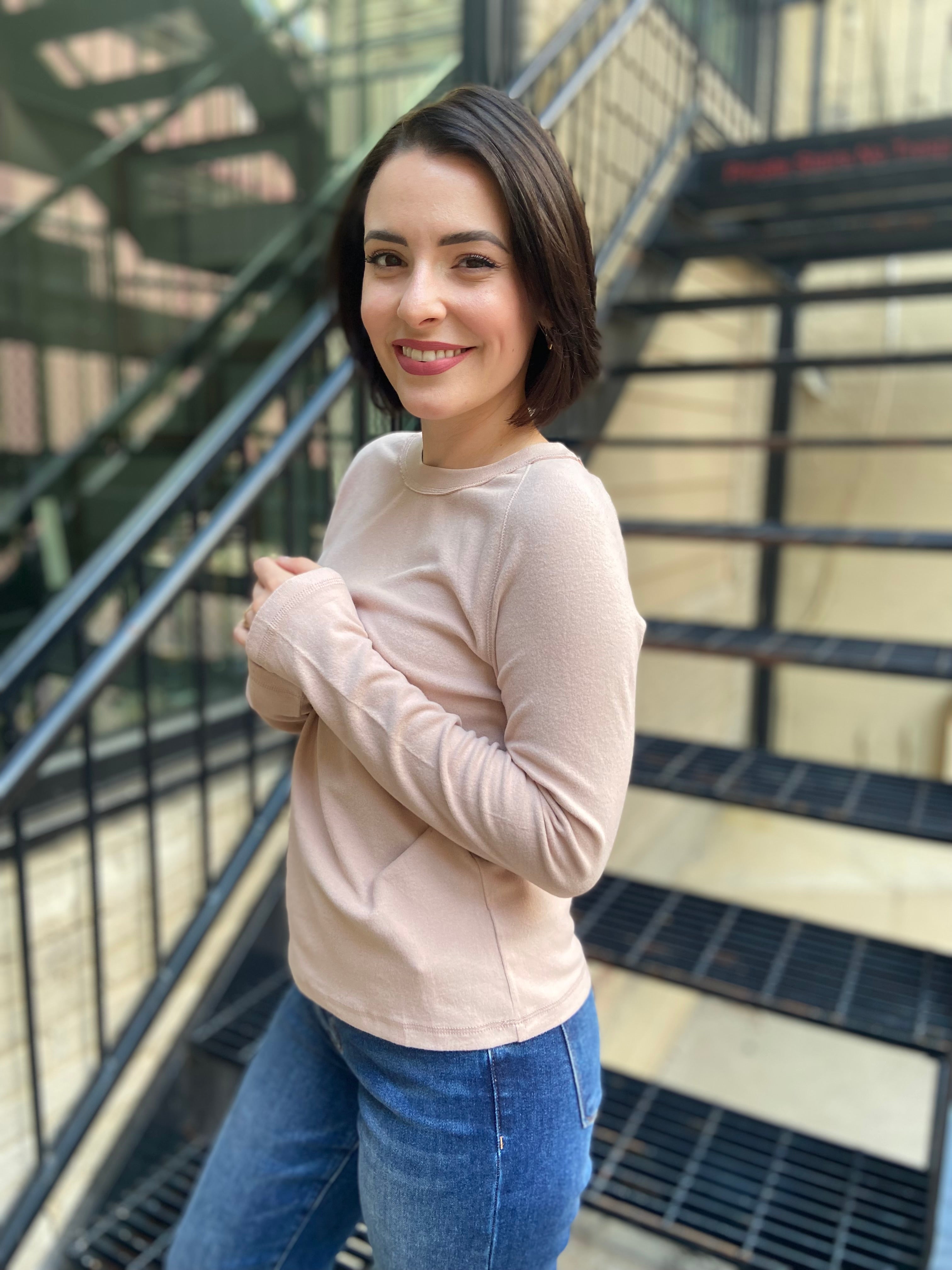 Maria Blush Crew Neck Long Sleeve Sweater