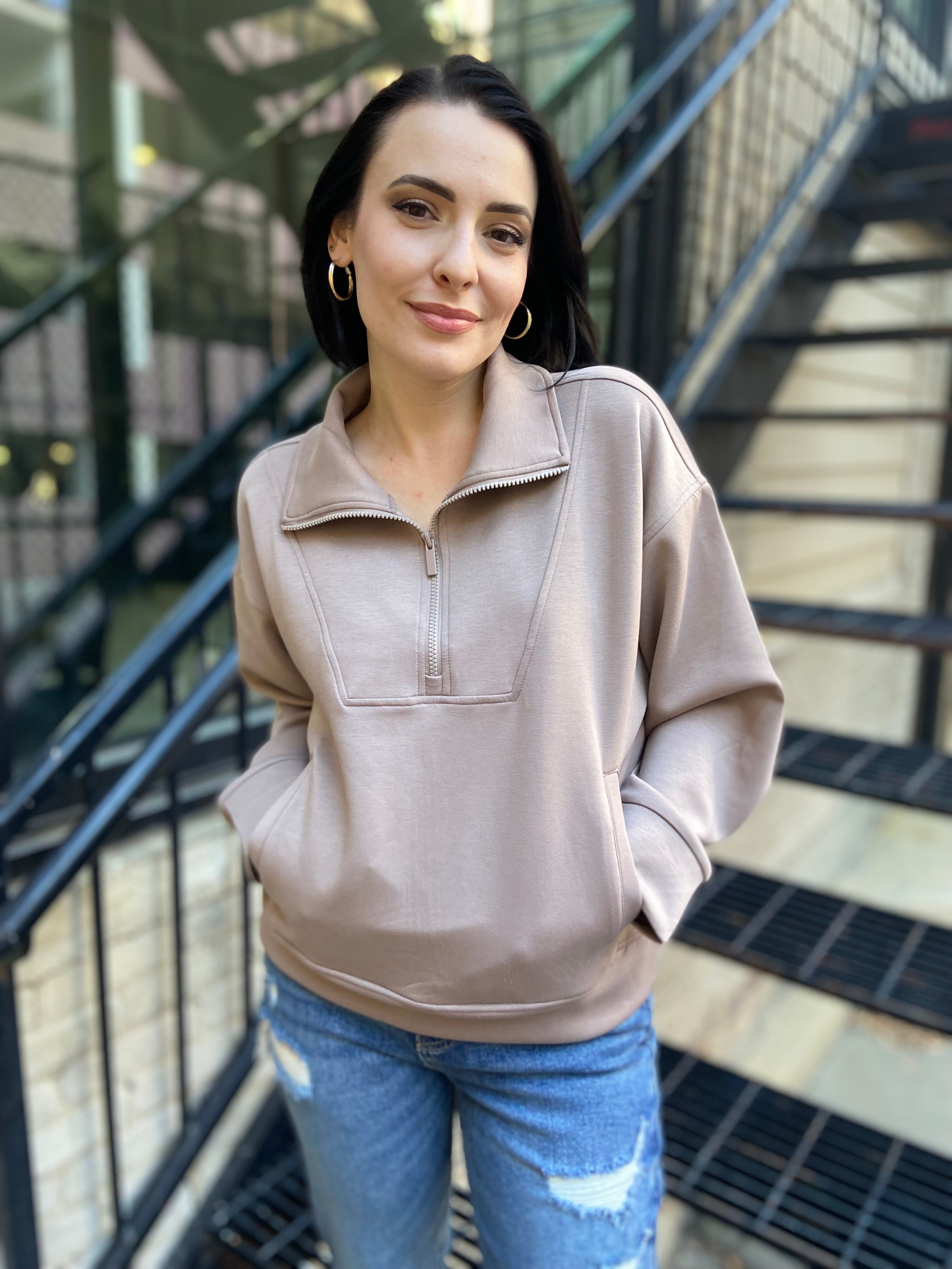 Nicolette Cocoa Scuba Half Zip Sweater