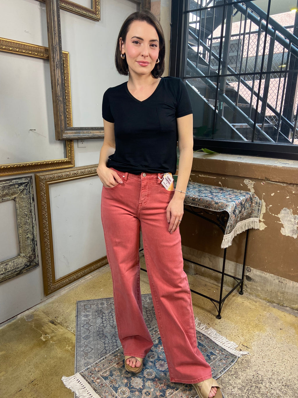 Kate Dusty Rose High Rise Wide Leg Risen Jeans