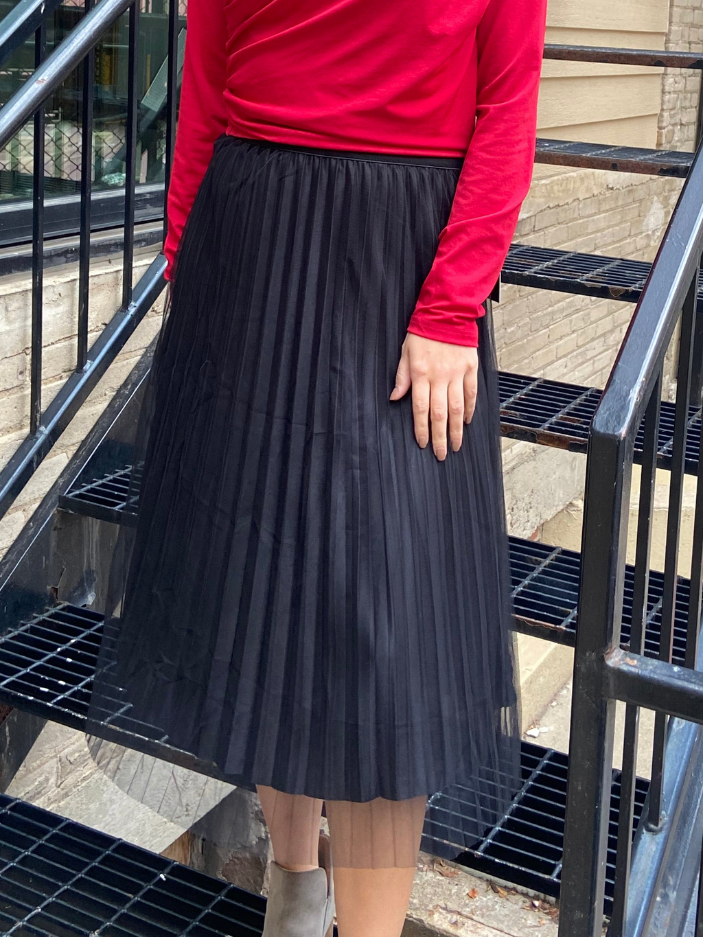 Tilla Black Tulle Layered Midi Skirt