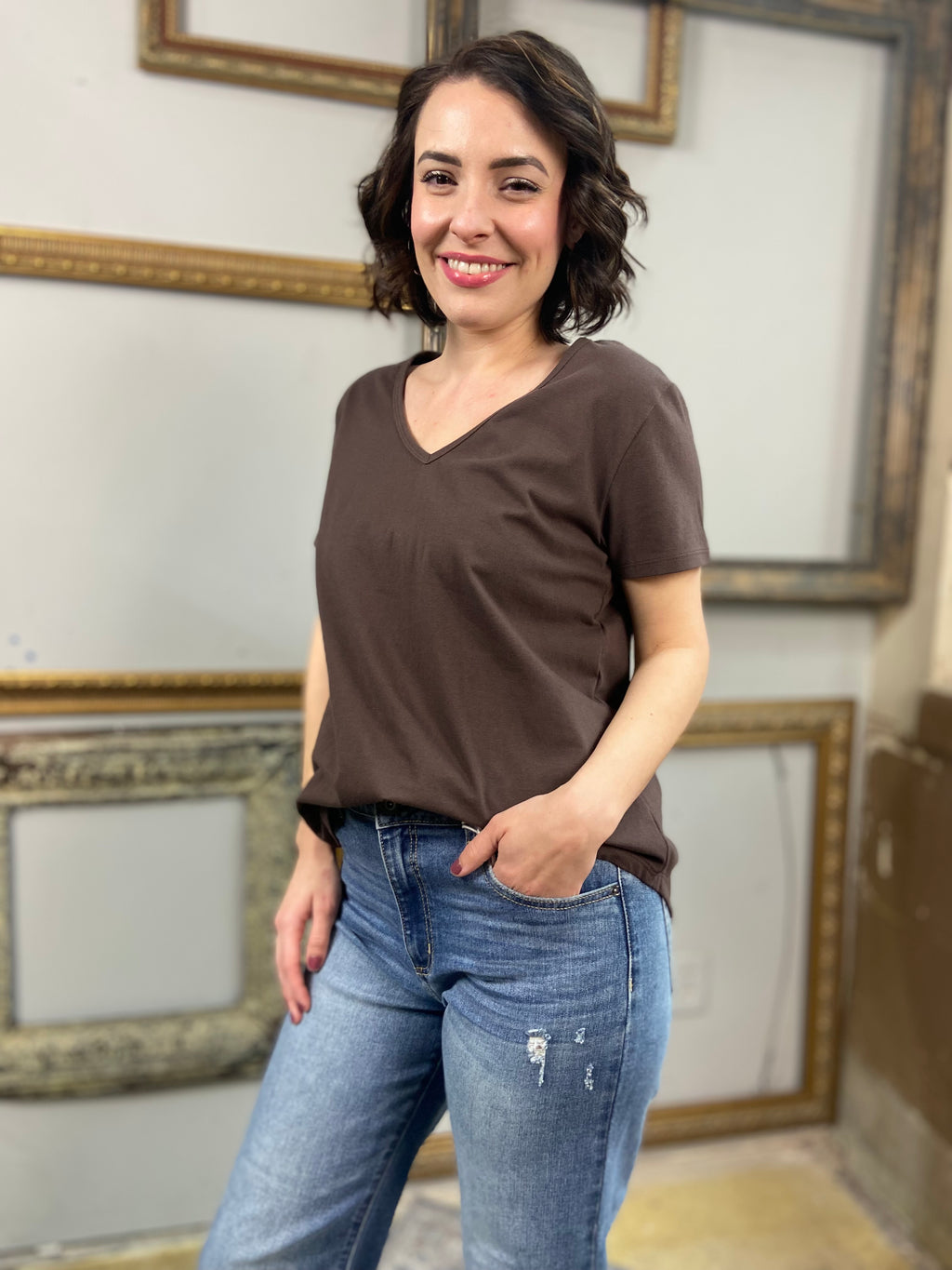 Thea Brown Short Sleeve Full Length Top - MK Threads Boutique