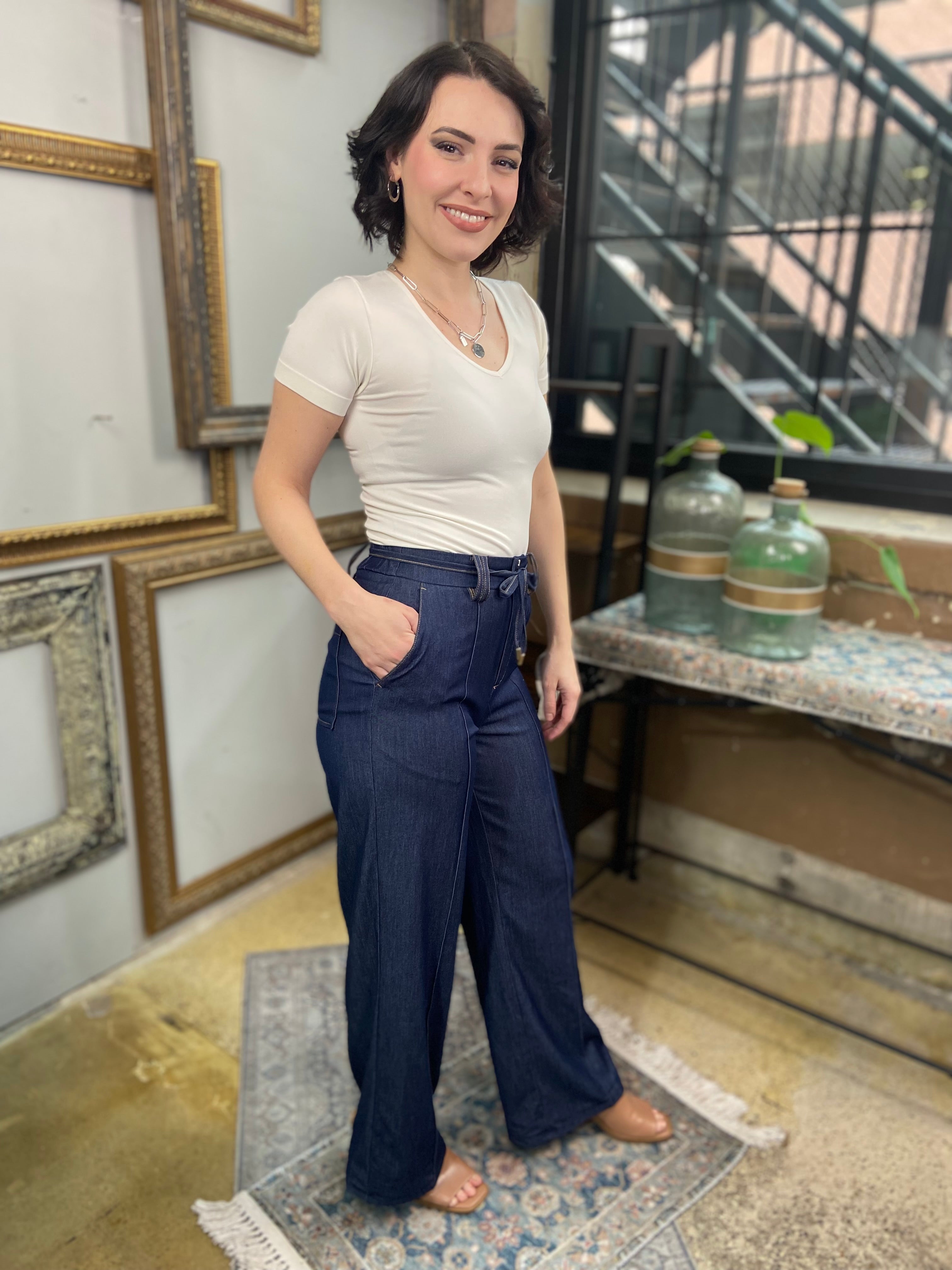 Felix Denim High Waisted Drawstring Pants - MK Threads Boutique