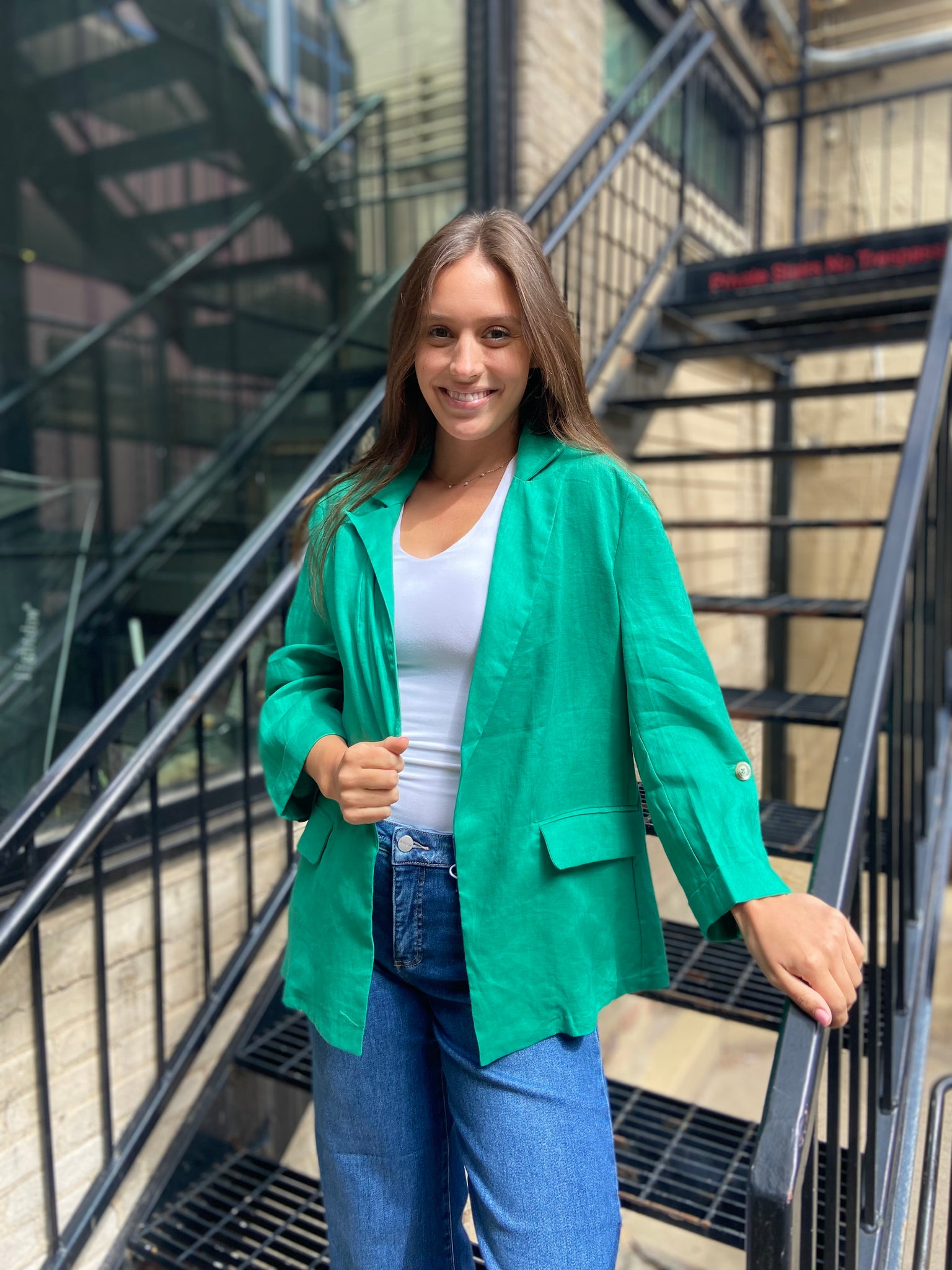 Una Green Linen Blazer
