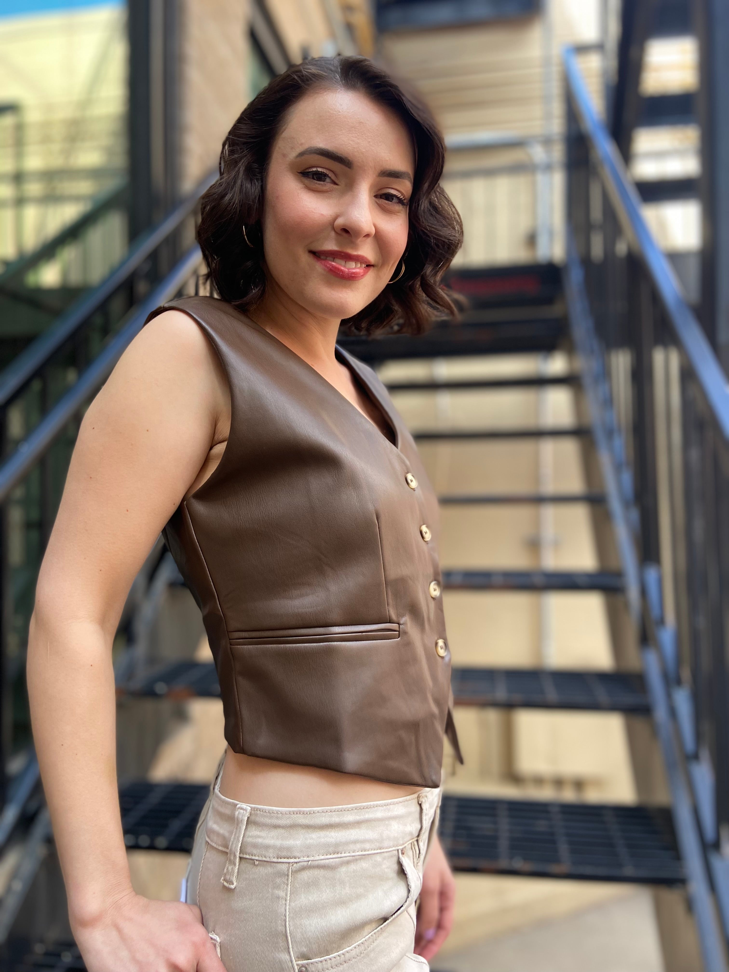 Ainsley Brown Faux Leather Vest - MK Threads Boutique
