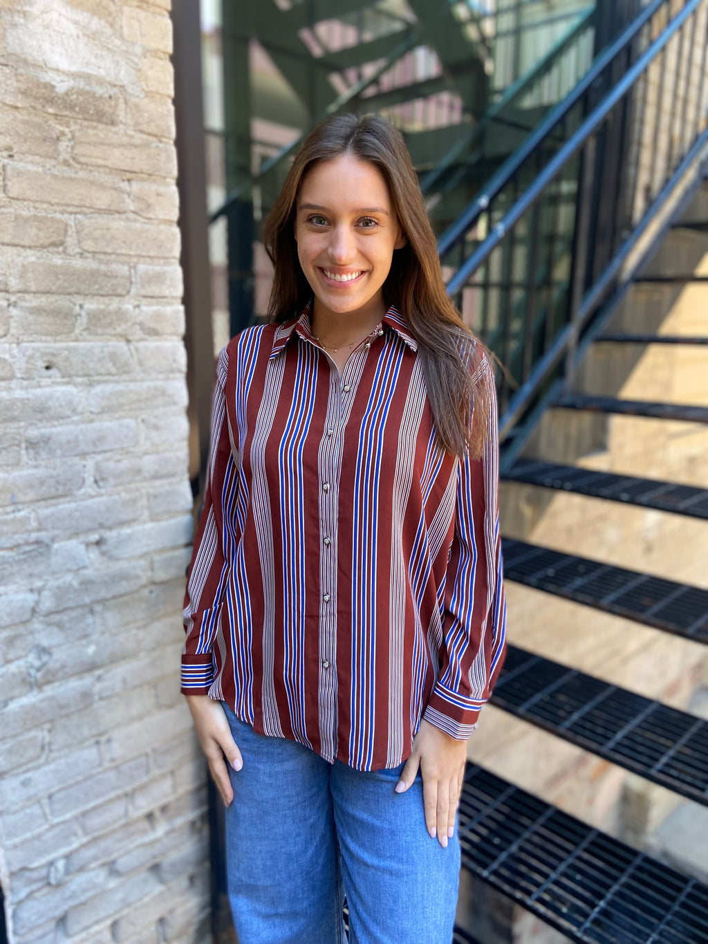Ciana Brown Stripe Long Sleeve Top
