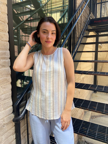 Angi Blue Sleeveless Striped Top