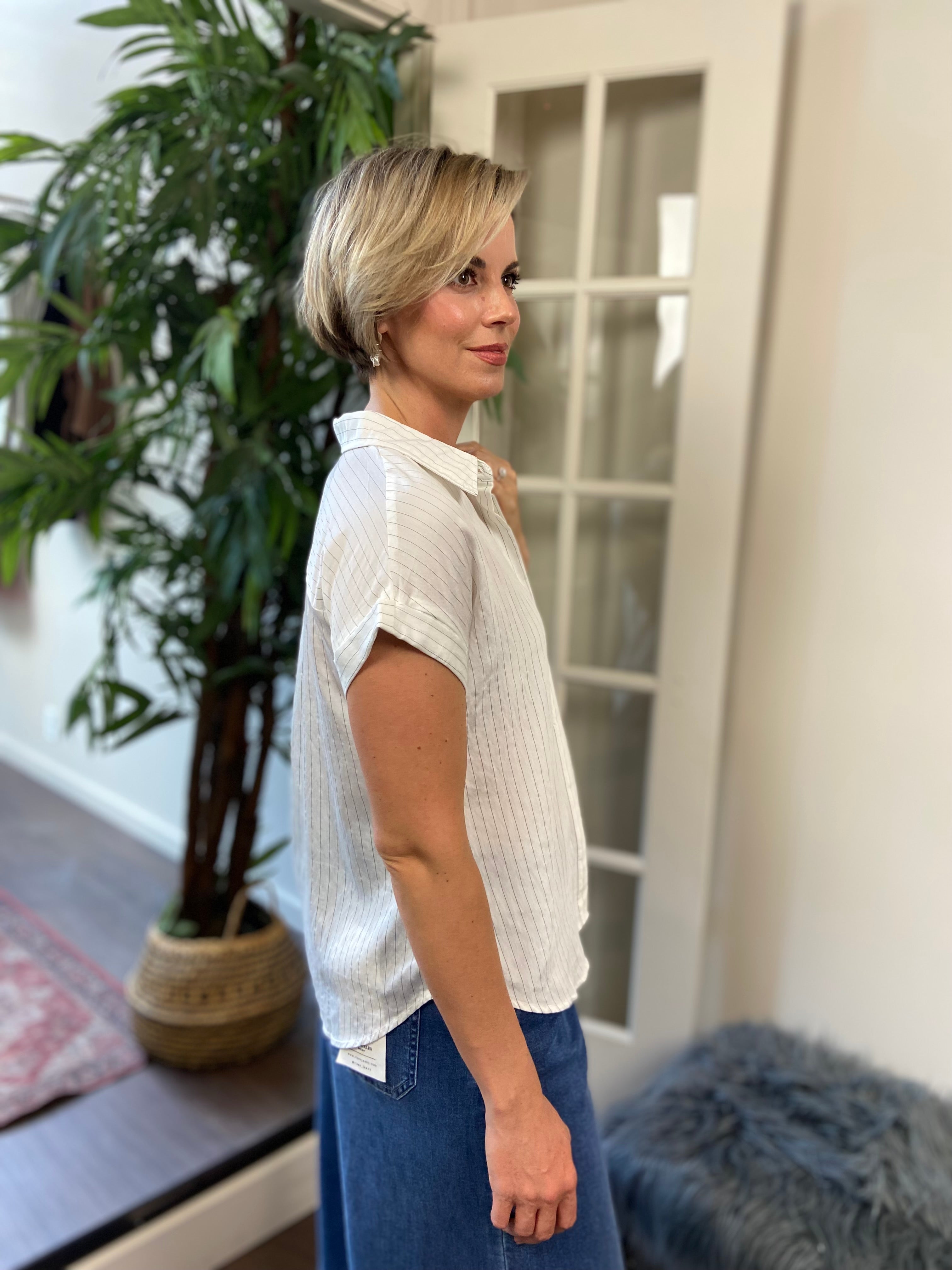 Blair White Pin Stripe Collard Button Down Shirt - MK Threads Boutique