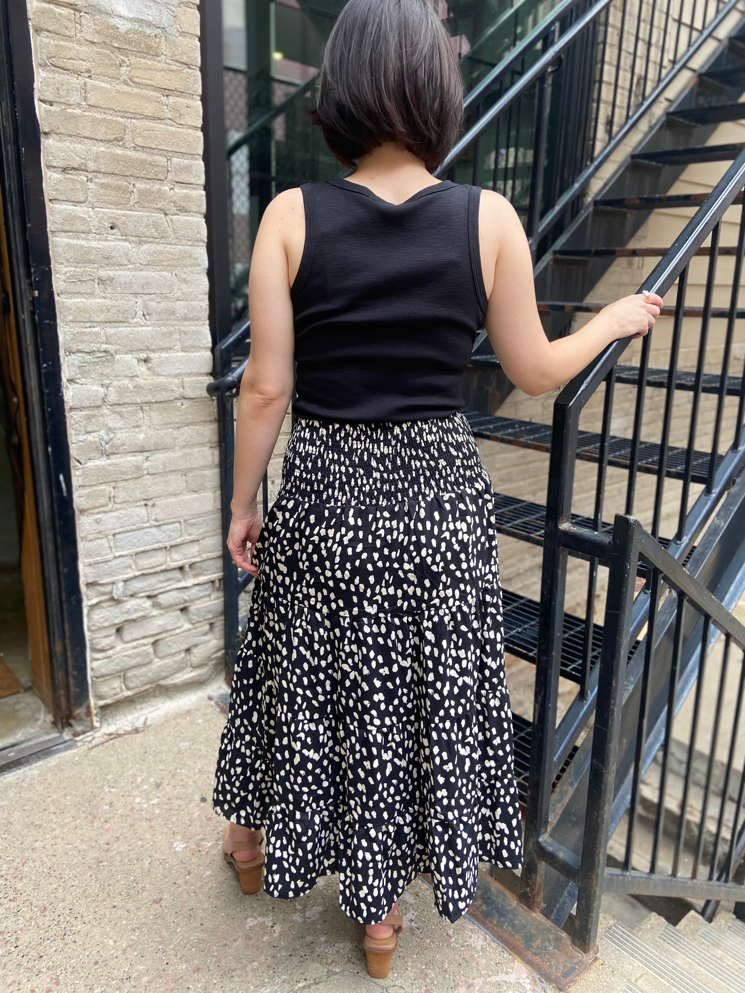 Nicola Black Pattern Slit Midi Skirt