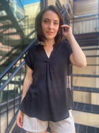 Ariella Black V Neck Collard Blouse - MK Threads Boutique