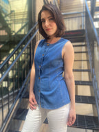 Angie Blue Denim Sleeveless Button Down Vest - MK Threads Boutique