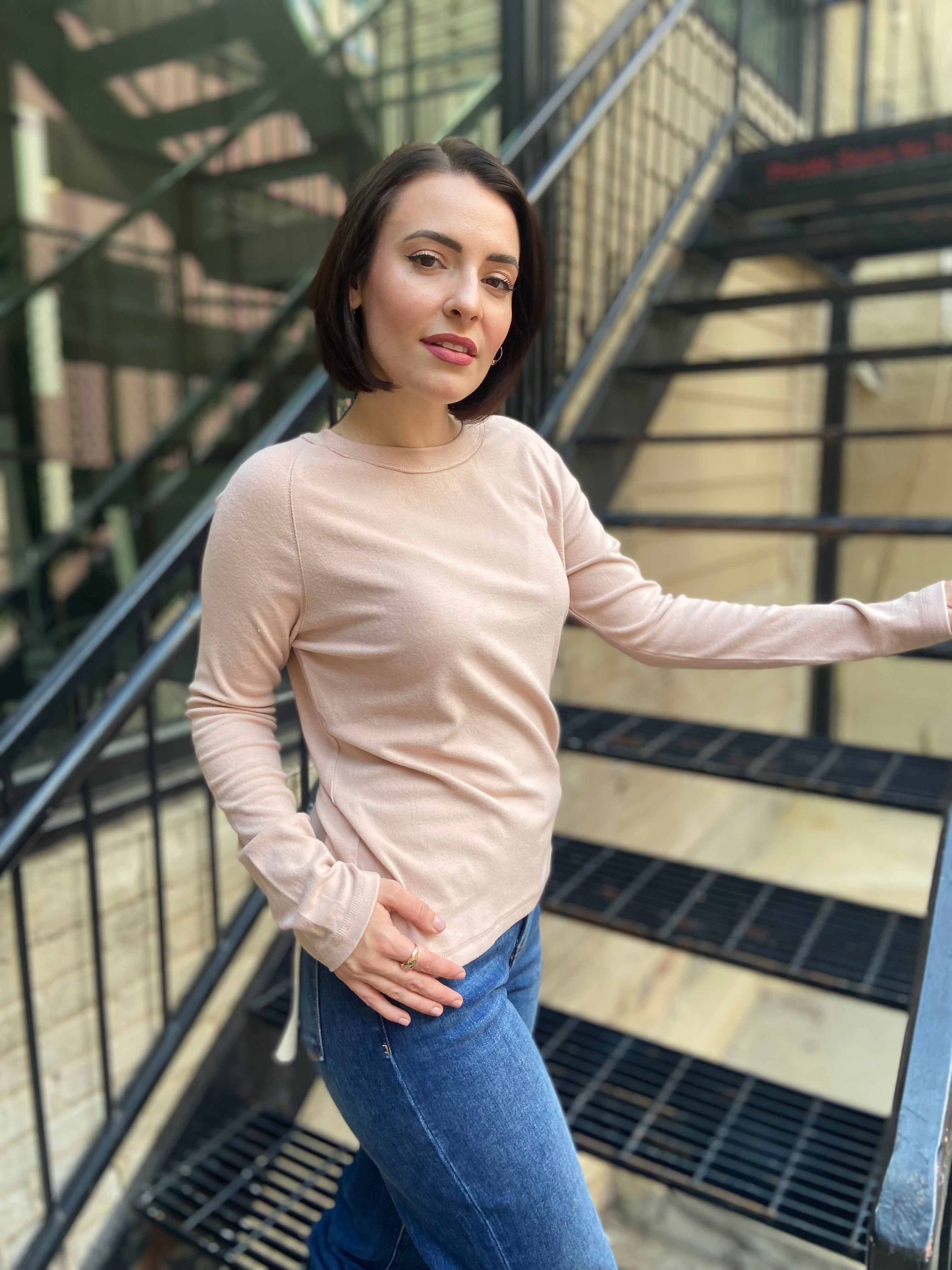 Maria Blush Crew Neck Long Sleeve Sweater