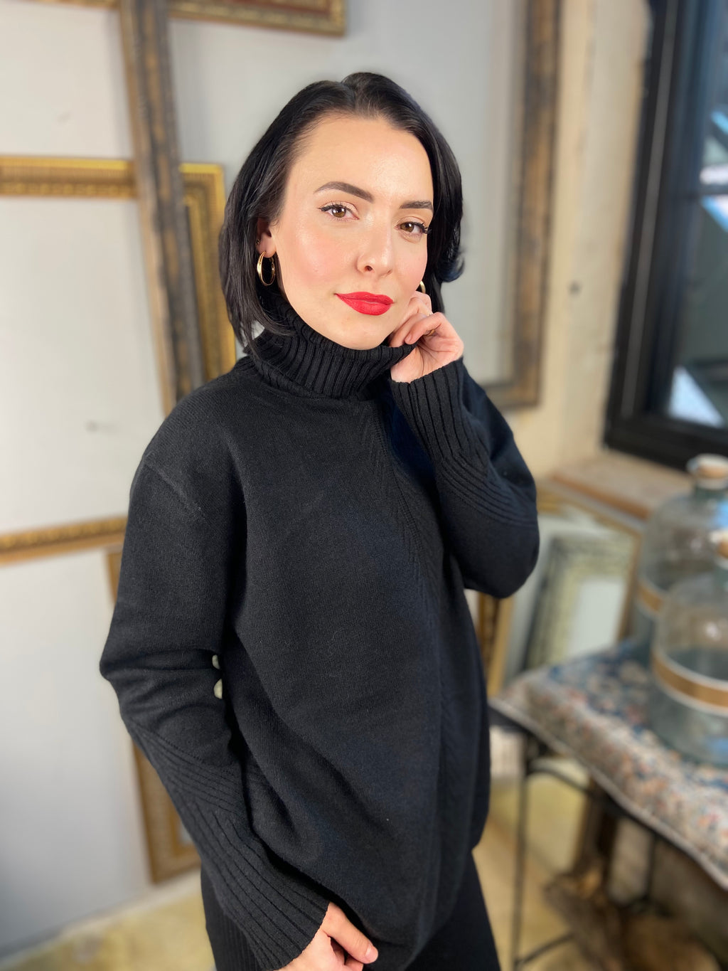 Lau Black Knit Turtle Neck Sweater