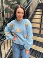 Monty Blue & Orange Flower Knit Sweater
