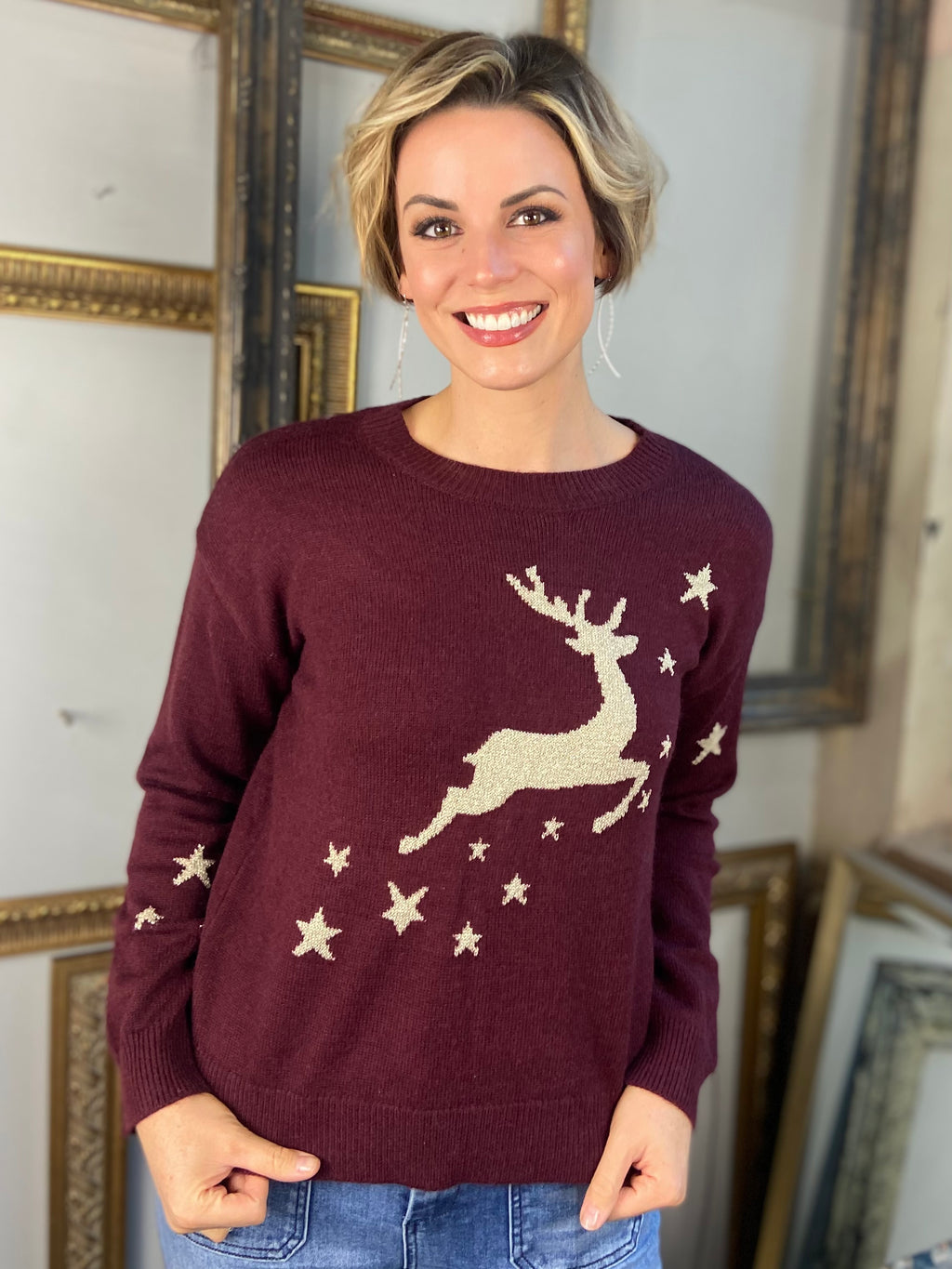 Wine Red Reindeer Sweater