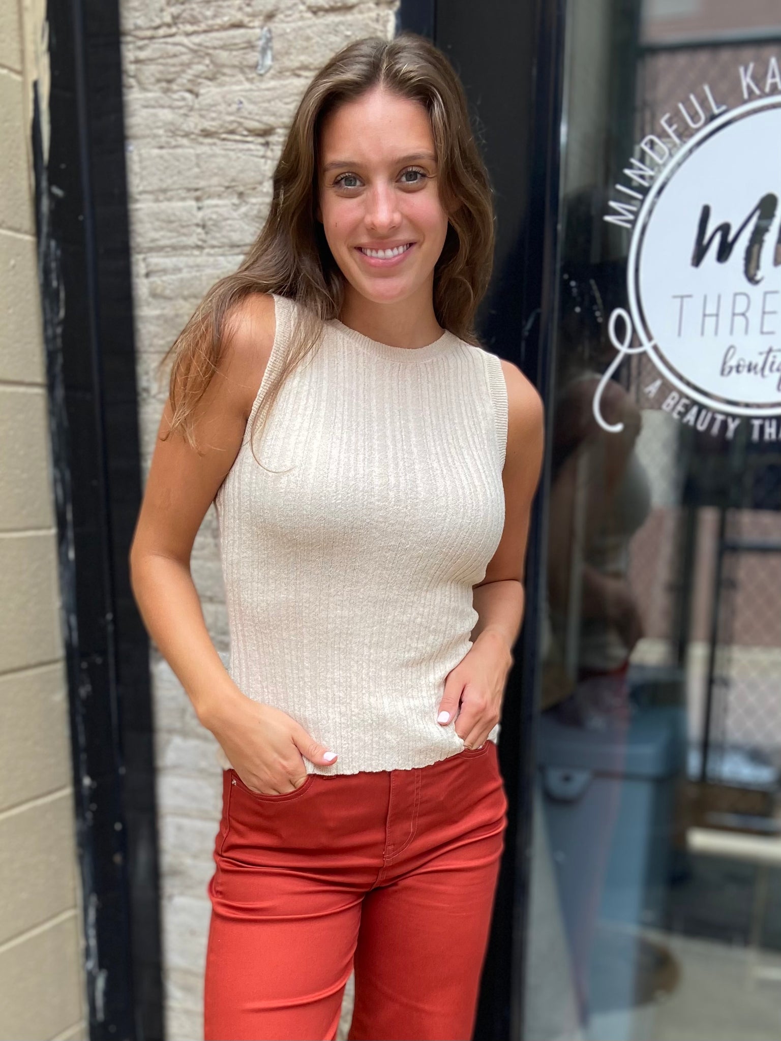 Elle Khaki Knit Tank Top